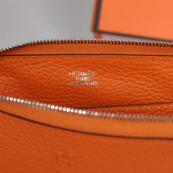 1:1 Quality Hermes Zipper Cards Wallet Togo Leather A908 Orange Replica - Click Image to Close